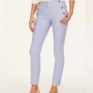LOFT Curvy Skinny Ankle Railroad Pinstripe Pants w/ Sailor Button Front Sz 12